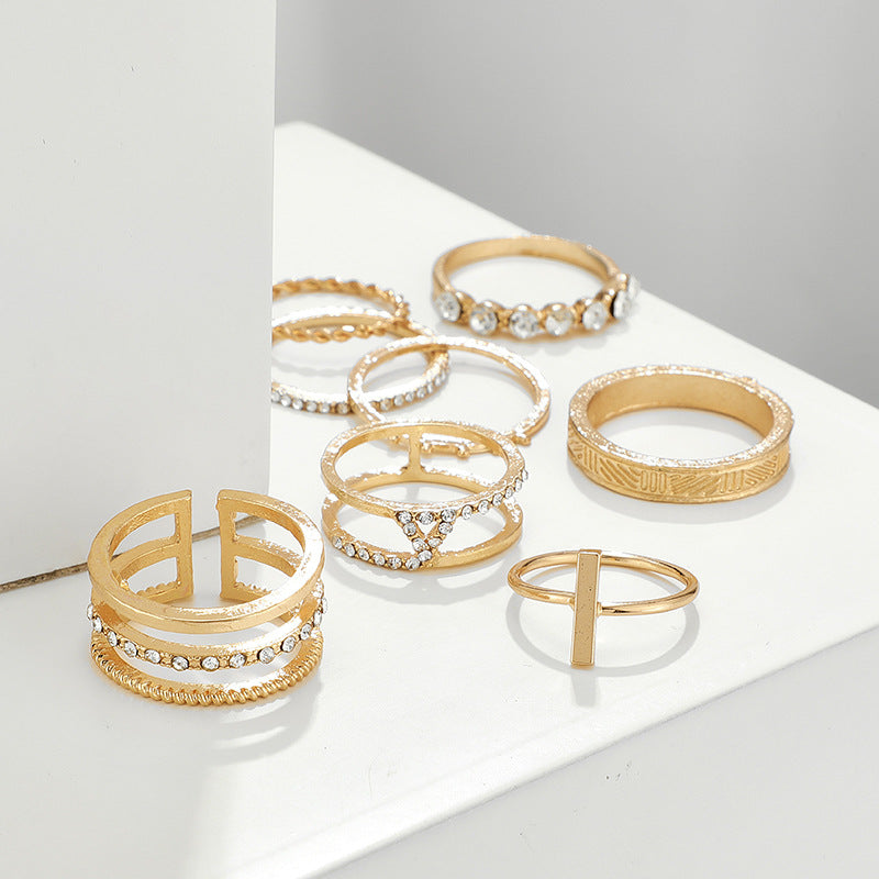 Twist And Diamond Open Word Ring 8-Piece Set, RetroJoint Ring Set