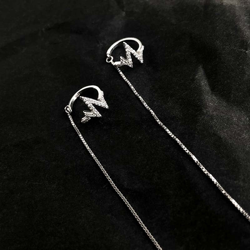 Sparkling Diamond Heartbeat Ear Cord One Ear Clip Creative Design Earrings