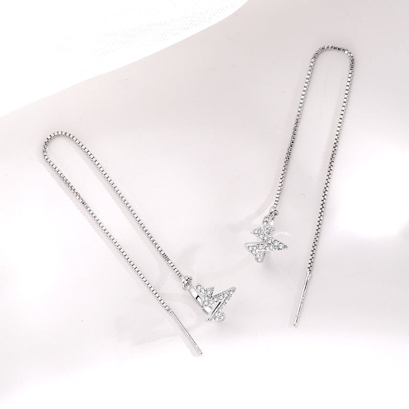 Sparkling Diamond Heartbeat Ear Cord One Ear Clip Creative Design Earrings