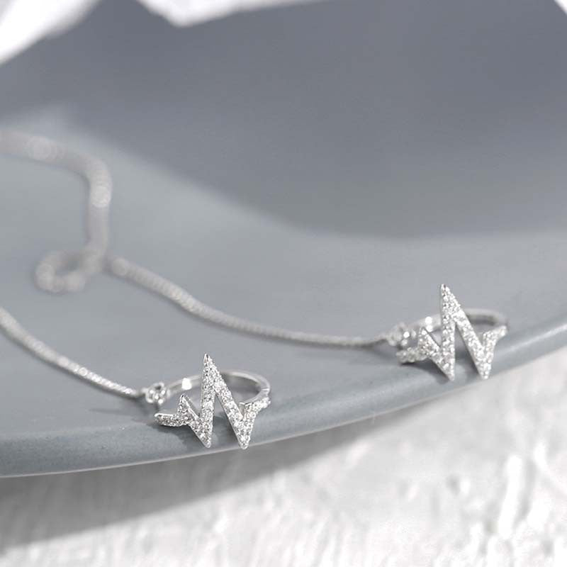 Sparkling Diamond Heartbeat Ear Cord One Ear Clip Creative Design Earrings