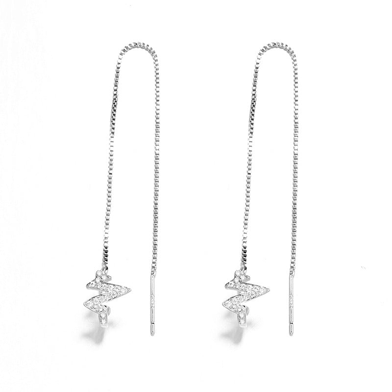 Sparkling Diamond Heartbeat Ear Cord One Ear Clip Creative Design Earrings