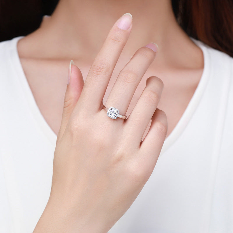S925 Sterling Silver Hand Inlaid Zircon Ring