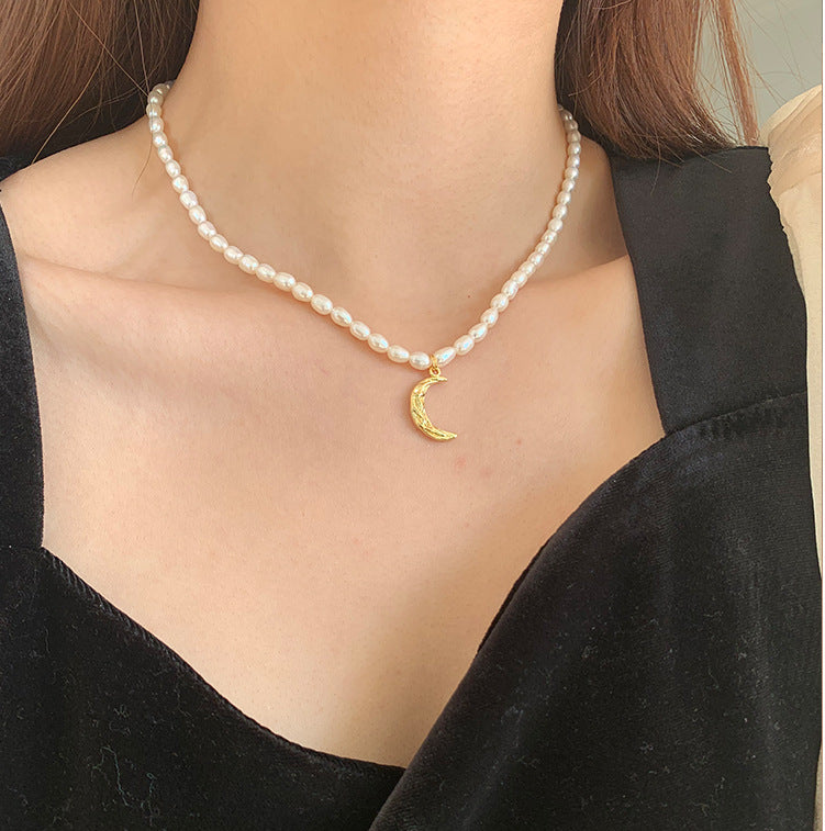 Baroque Freshwater Pearl Moon Crescent Necklace