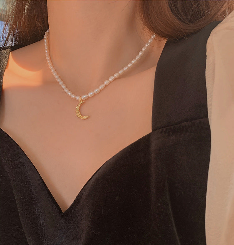 Baroque Freshwater Pearl Moon Crescent Necklace