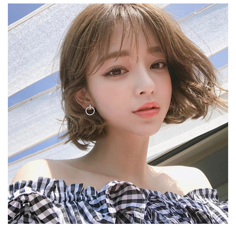 Fashion Circle Diamond Earrings Women's Pure Silver Earrings