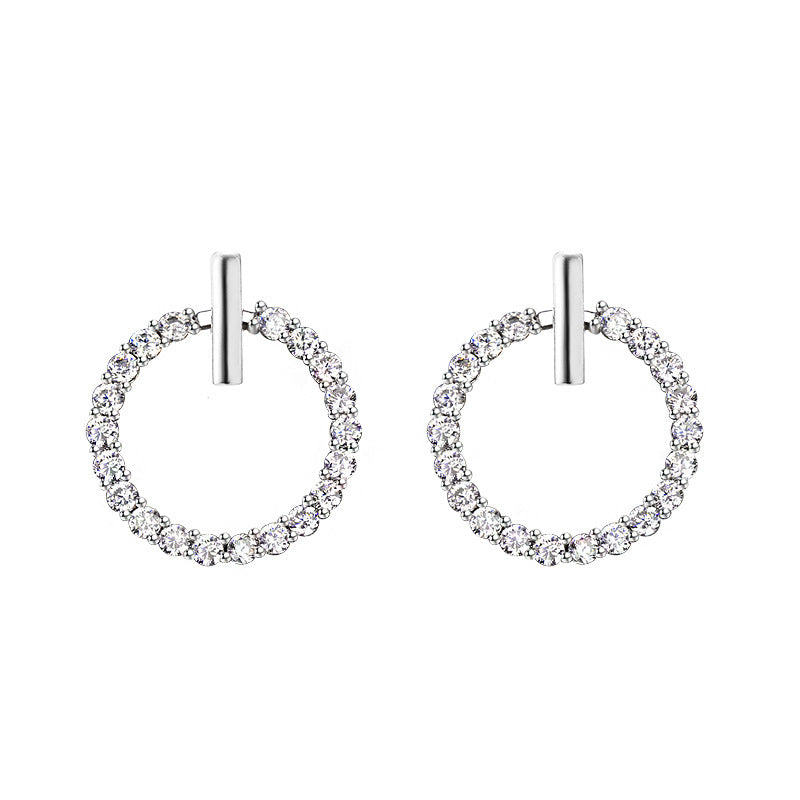 Fashion Circle Diamond Earrings Women's Pure Silver Earrings