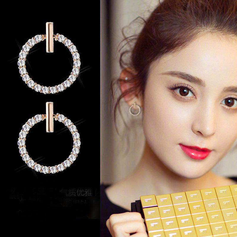 Fashion Circle Diamond Earrings Women's Pure Silver Earrings