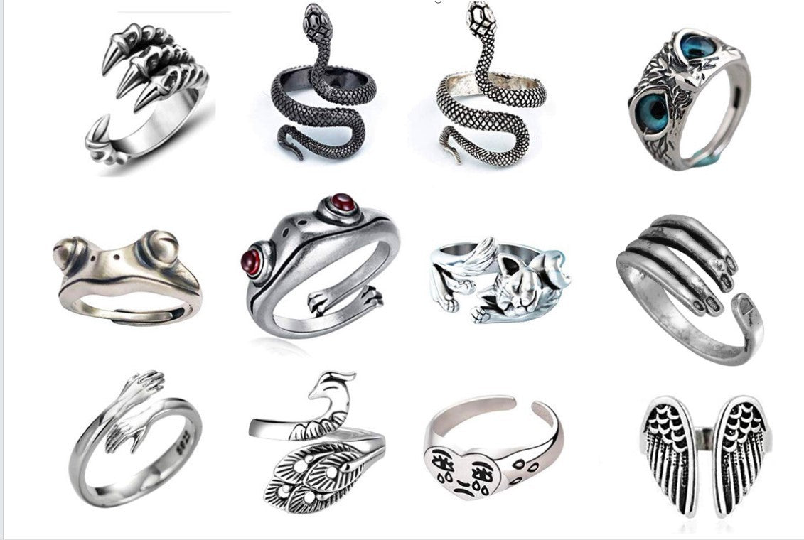Alloy Set 12-piece Set Of Animal Ring Ring Adjustable
