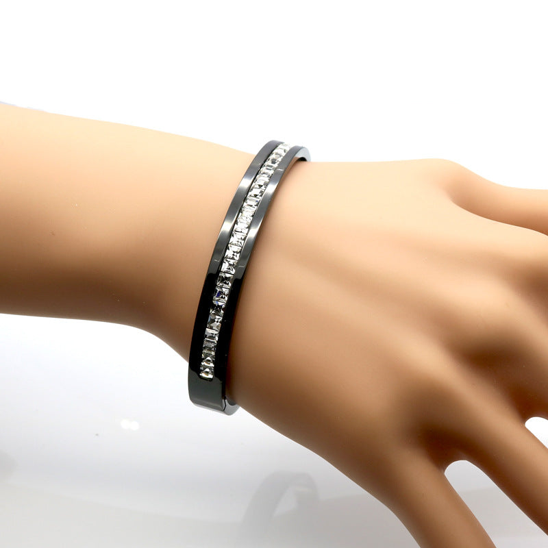 Stainless Steel Bracelet Style Square Diamond Full Rhinestone Bracelet