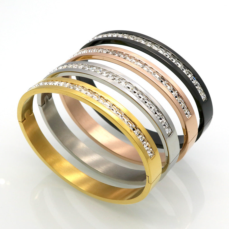 Stainless Steel Bracelet Style Square Diamond Full Rhinestone Bracelet