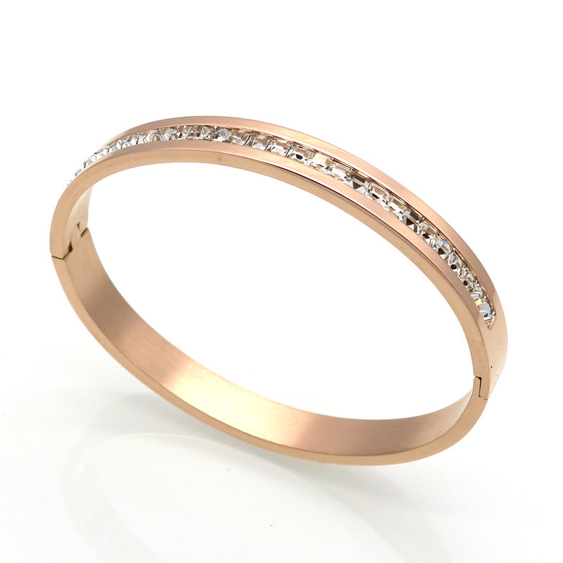Stainless Steel Bracelet Style Square Diamond Full Rhinestone Bracelet