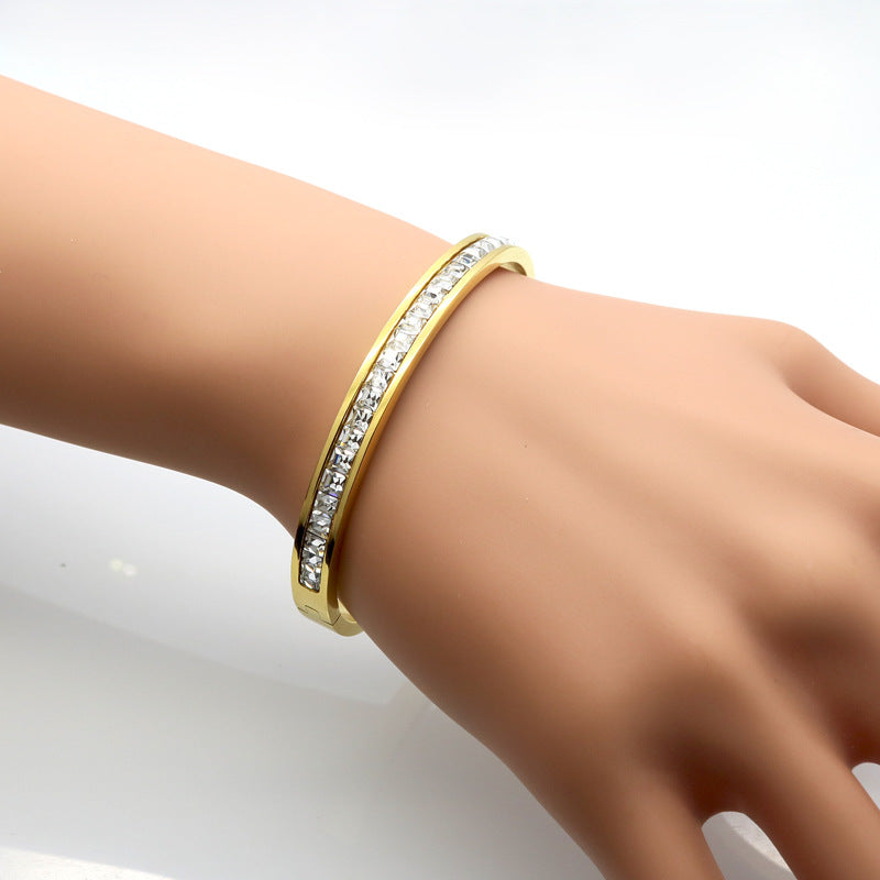 Stainless Steel Bracelet Style Square Diamond Full Rhinestone Bracelet