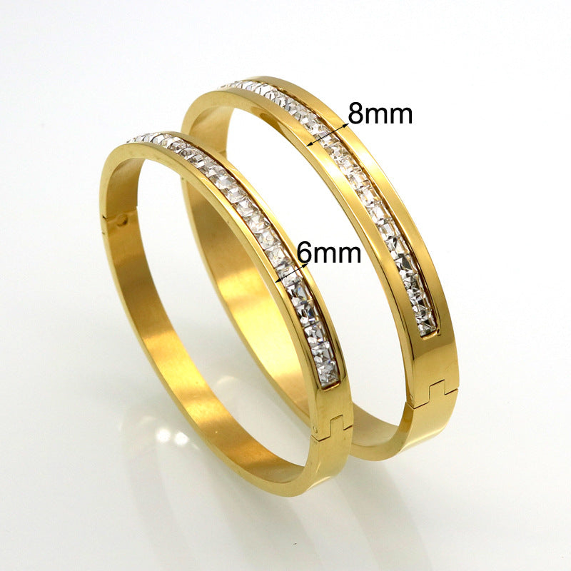 Stainless Steel Bracelet Style Square Diamond Full Rhinestone Bracelet
