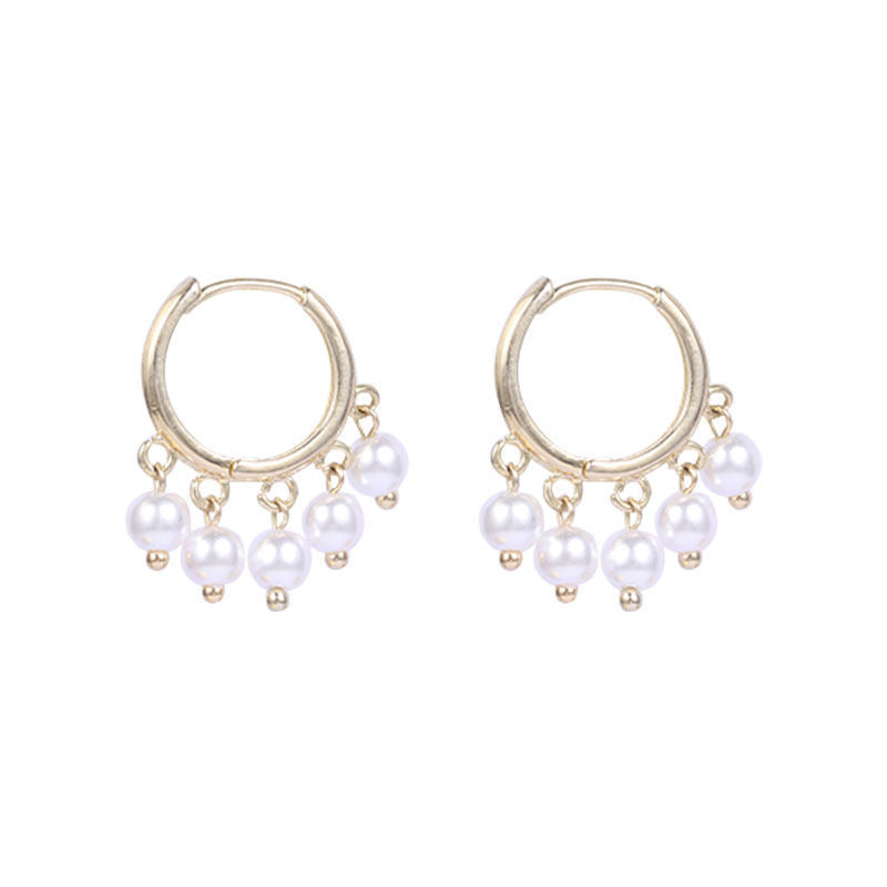 Multilayered Ring Earrings With Pearl Microzircon Earrings