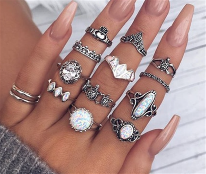 Personalized Retro Ring Set 7 Piece Finger Ring