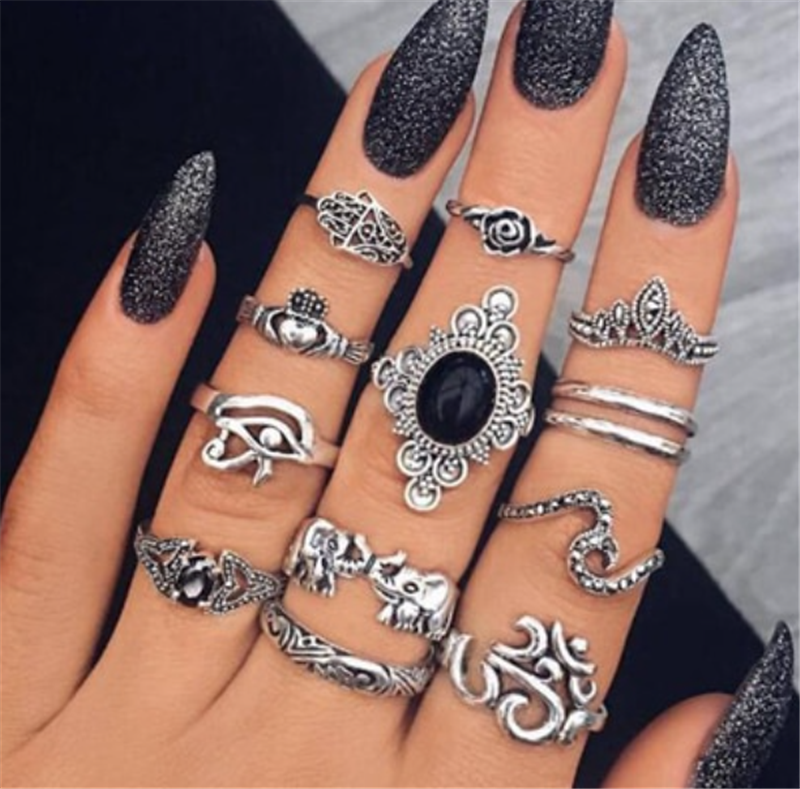 Personalized Retro Ring Set 7 Piece Finger Ring