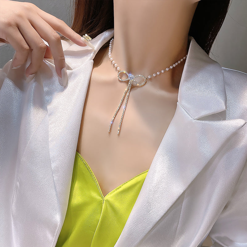 Temperament Bowknot Imitation Pearl Necklace