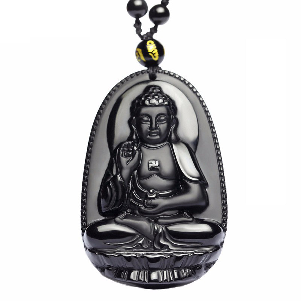 Black Obsidian Stone Buddha Necklace
