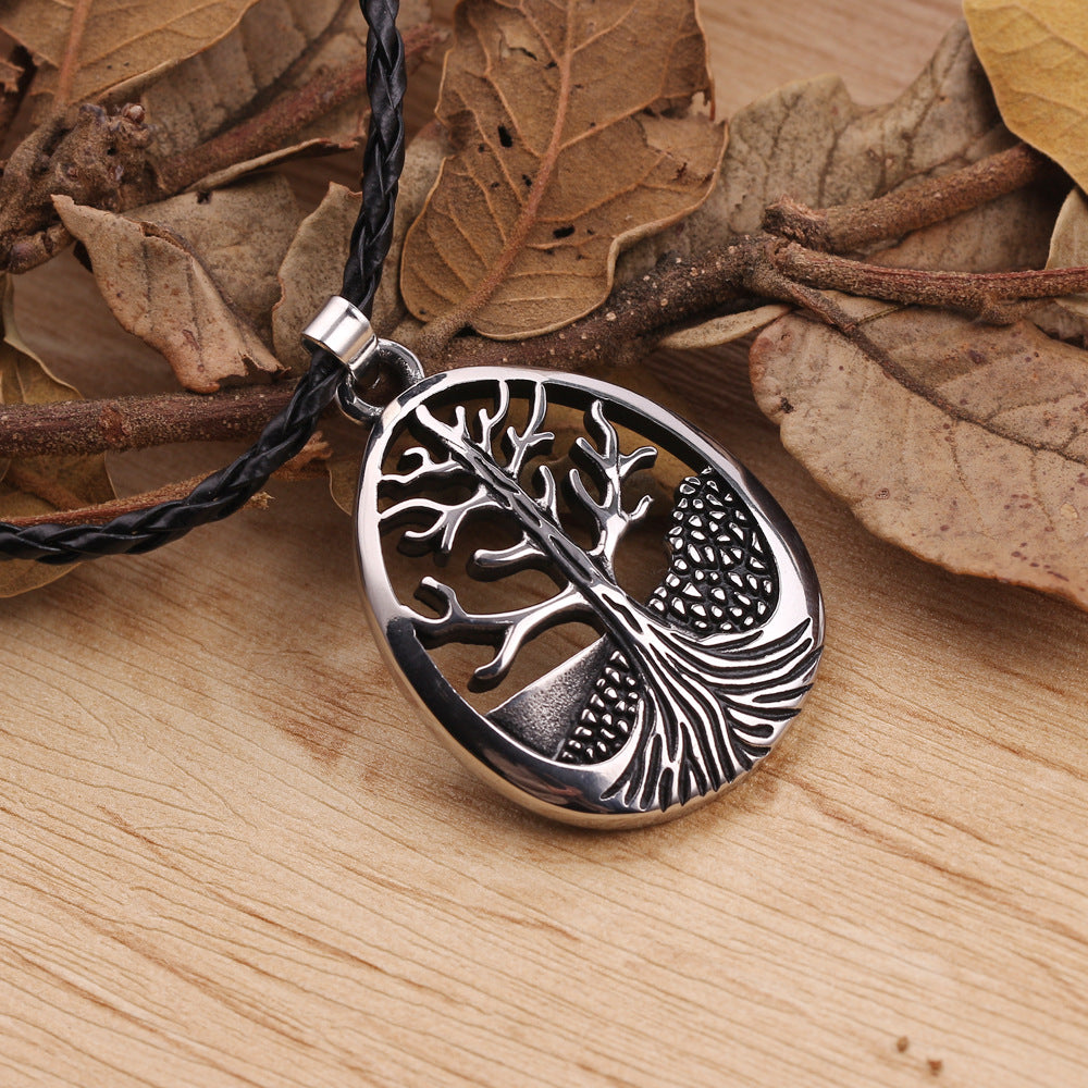 Tree Of Life Pendant Necklace Stainless Steel Crystal Round Necklace