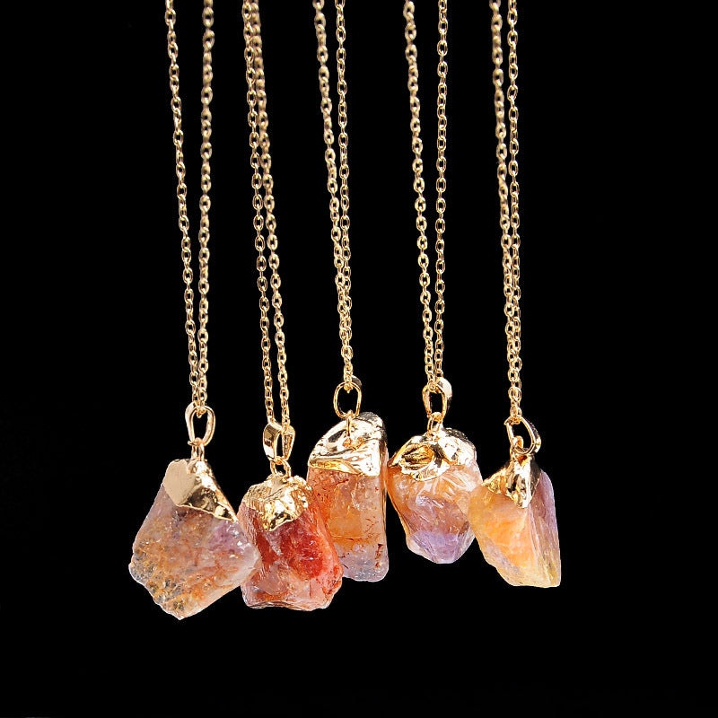 Natural crystal single ring necklace