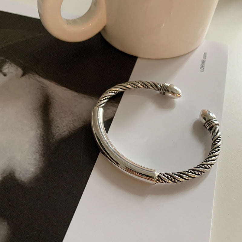Fashion Knotted Heavy 925 Sterling Silver Bangle