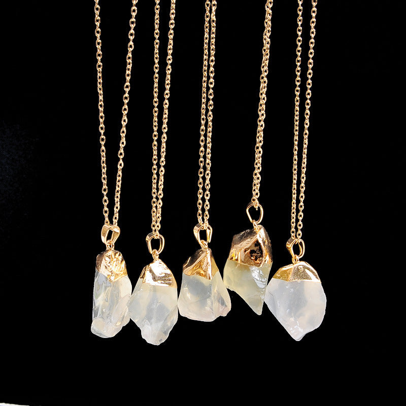 Natural crystal single ring necklace