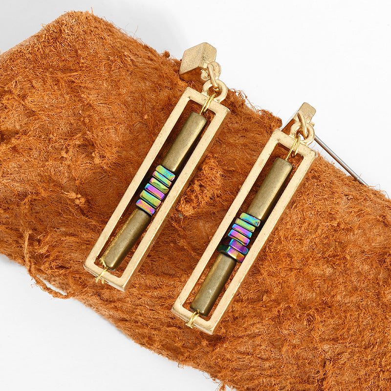 I-shaped natural stone long earrings