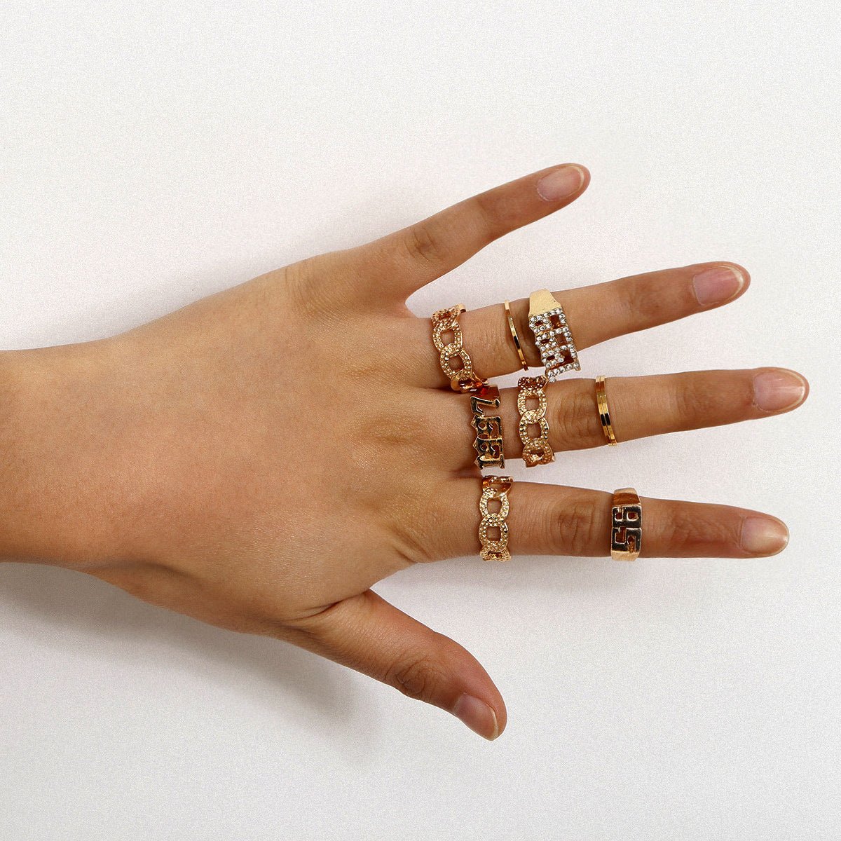 European and American Digital Hollow Ring Set
