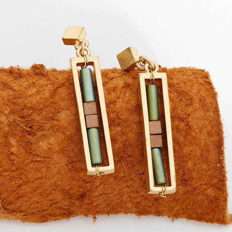 I-shaped natural stone long earrings