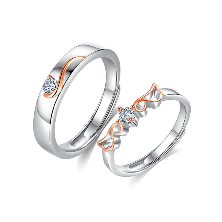 Sterling silver couple ring Korean fashion inlaid zircon
