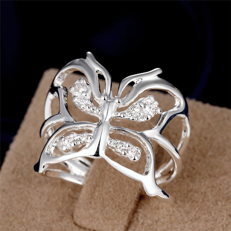 Silver Butterfly Zircon Ring