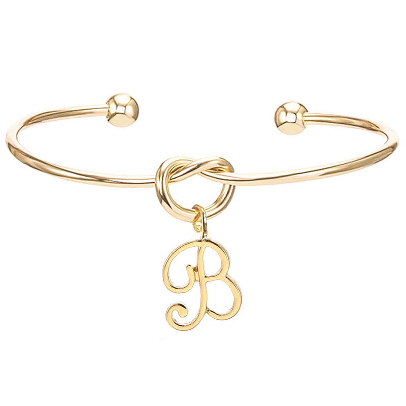 26 English Initial Letter Pendant Knot Bangle Cuff Bracelet
