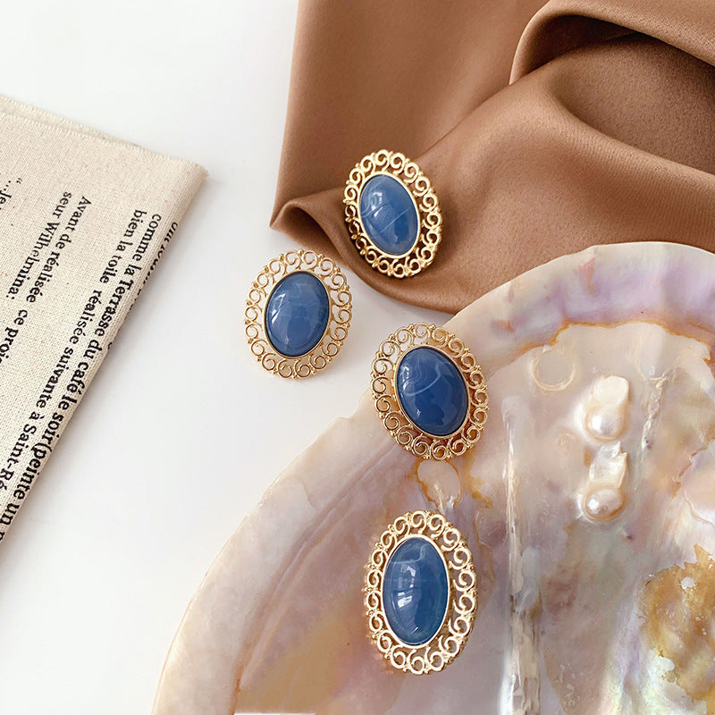 s925 silver pin blue stone earrings