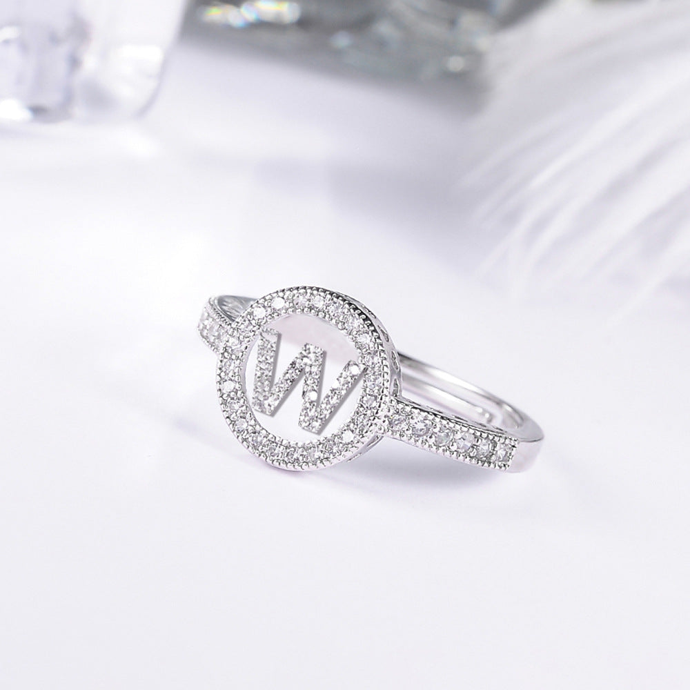 Women's letter adjustable zircon ring