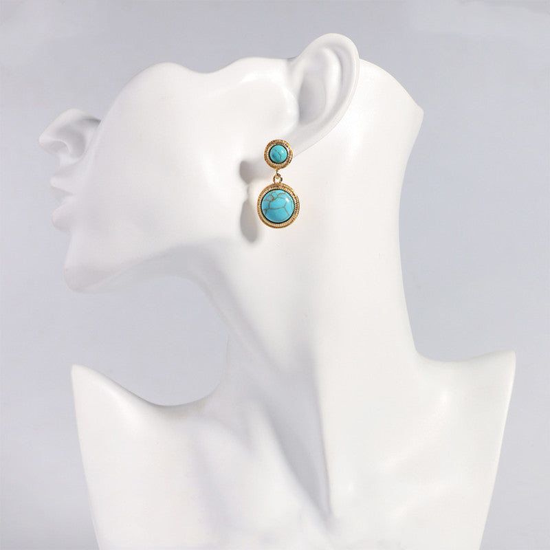 Tiger Eye Stone Turquoise Earrings S925 Silver Post Earrings