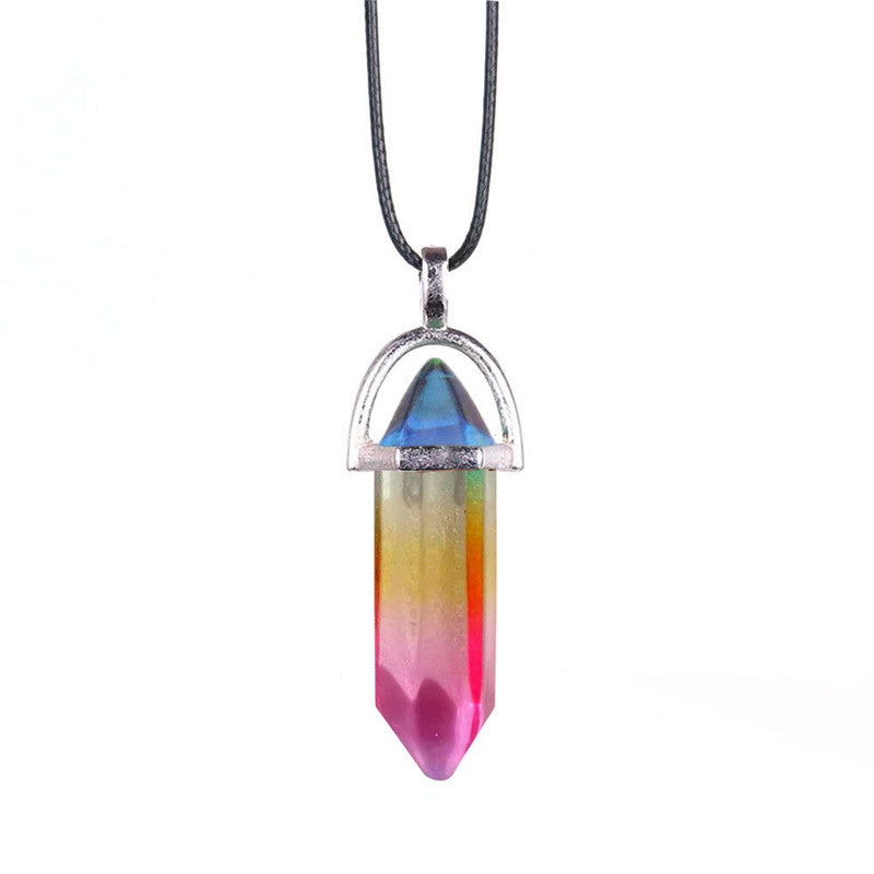 Natural Stone Agate Crystal Hexagonal Pillar Necklace