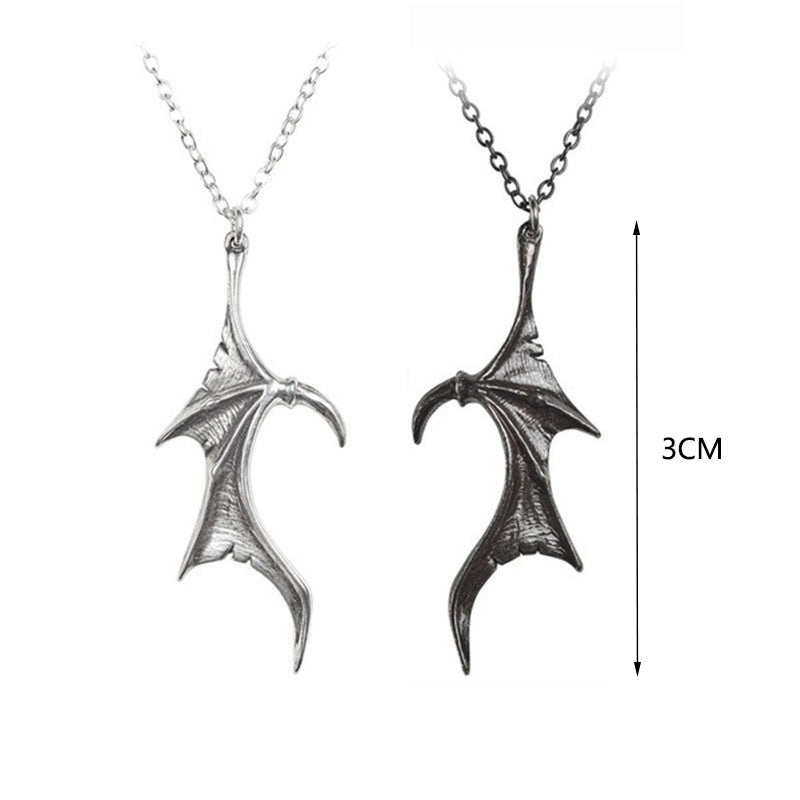Gothic Devil Wings Couple Necklace Punk Silver Black Color Heart Bat Wing Necklaces For Lovers