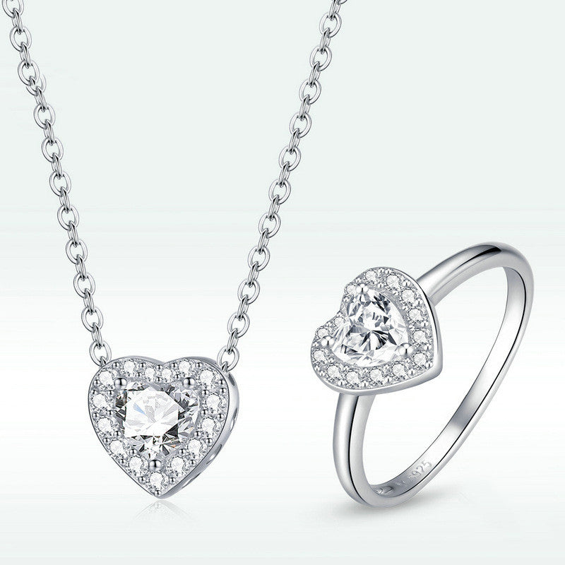 Electroplated Diamond Bright Love Necklace Ring Set