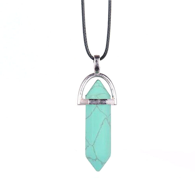 Natural Stone Agate Crystal Hexagonal Pillar Necklace