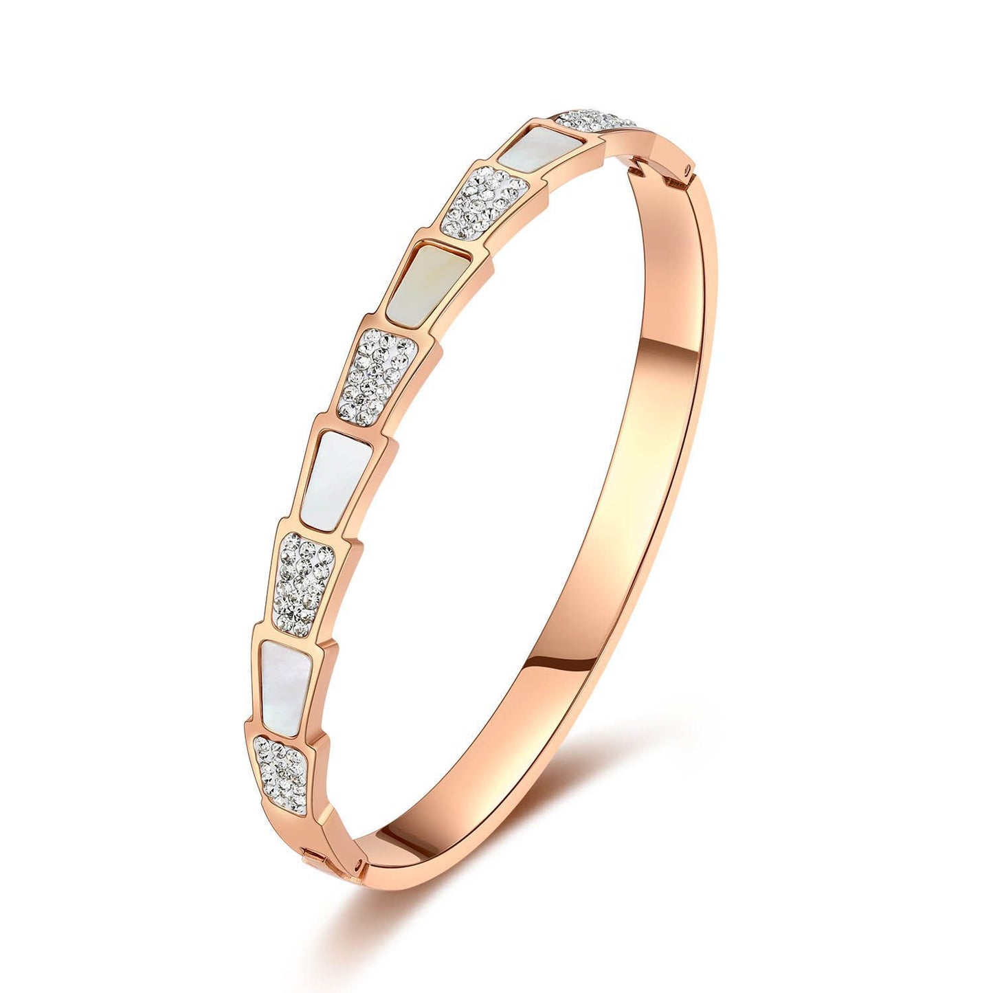 Snake Shaped Diamond White Shell Bracelet Female Snake Bracelet With Gold Diamonds