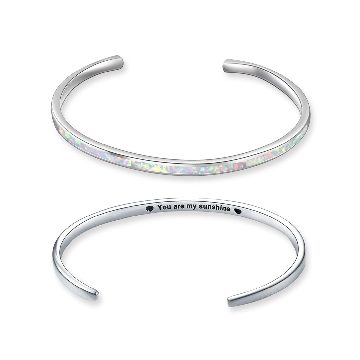Blue and White Opal Bangle Bracelet Sterling Silver Adjustable Cuff Bracelets