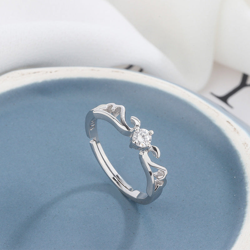 Sterling silver couple ring Korean fashion inlaid zircon