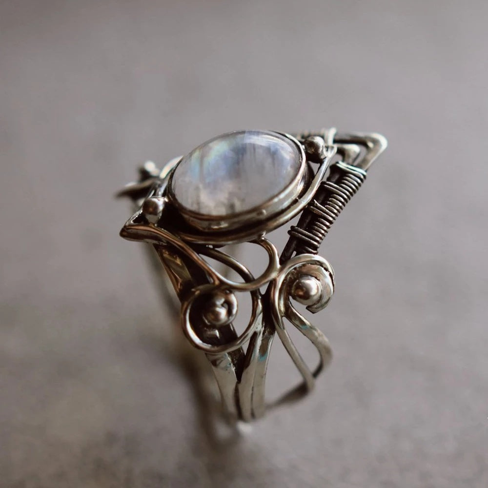 Crystal Rings For Women Boho Antique Indian Moonstone Fine Jewelry Girls