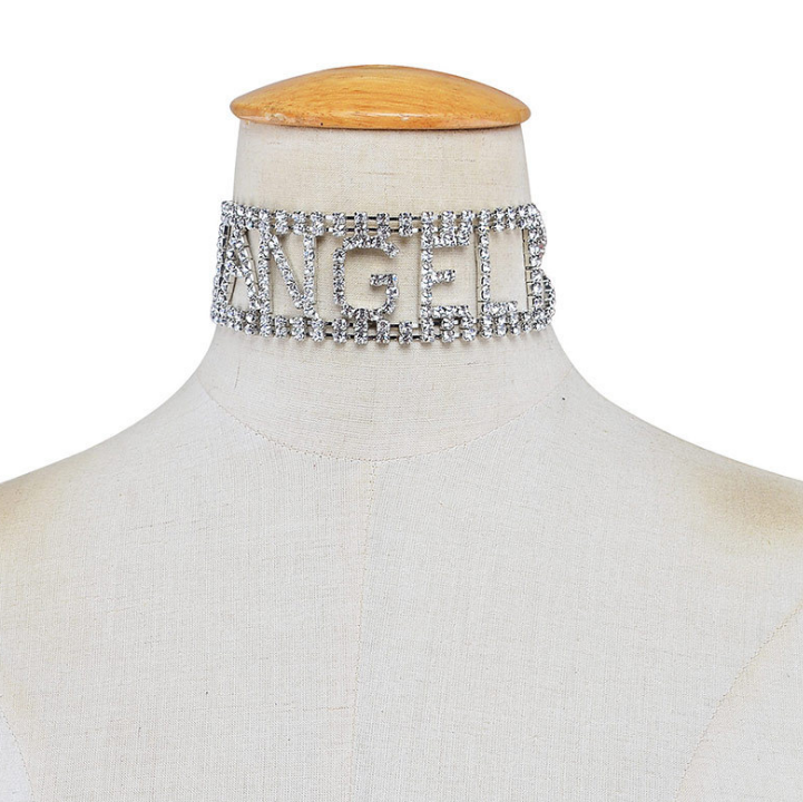 Hollow letter full diamond necklace ANGEL