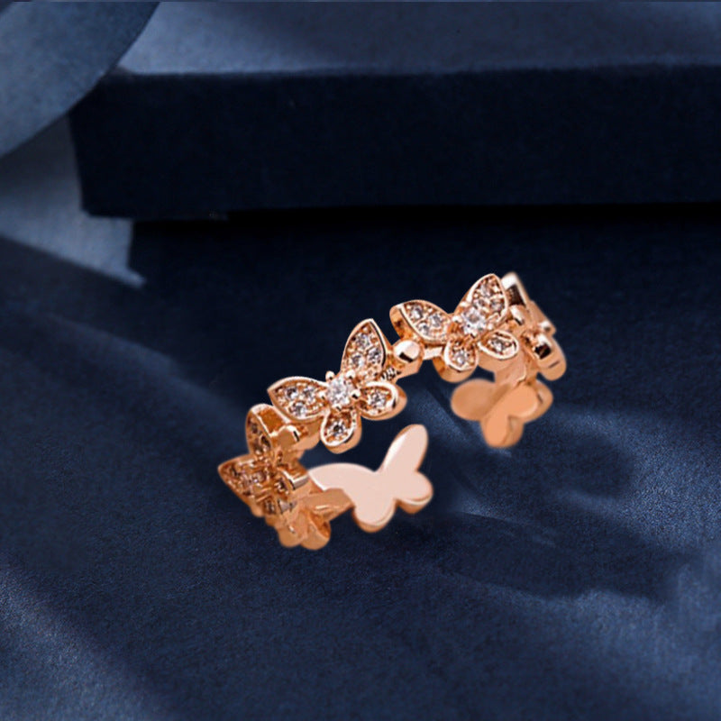Fashion Micro Diamond Dancing Butterfly Ring