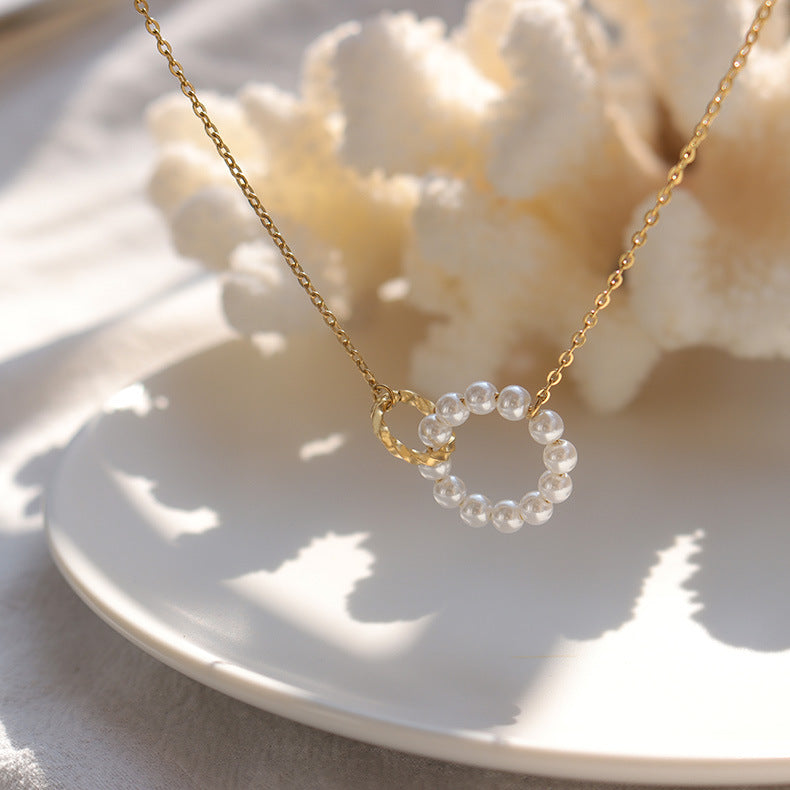 Fashion Simple Ring Imitation Pearl Necklace