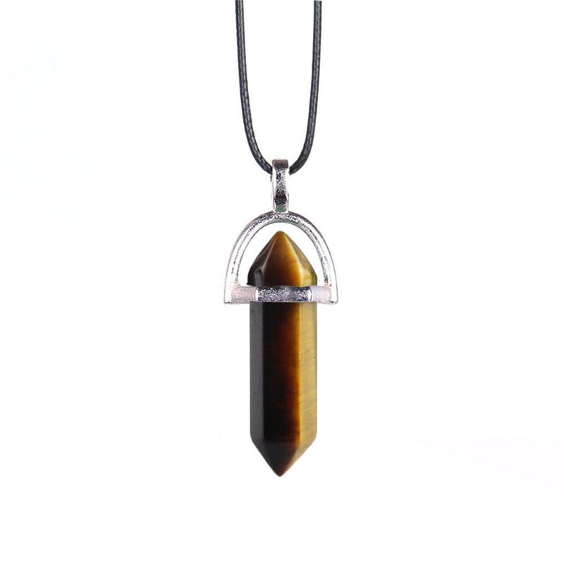 Natural Stone Agate Crystal Hexagonal Pillar Necklace