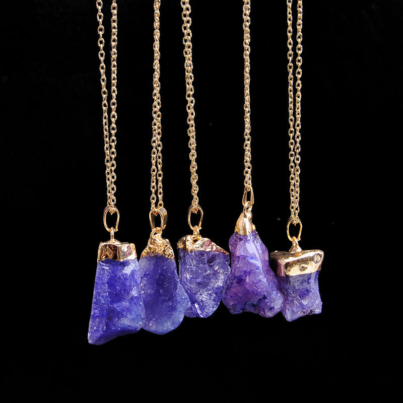 Natural crystal single ring necklace