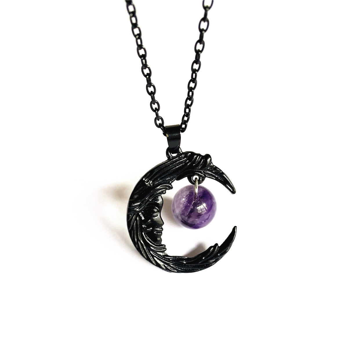 Gothic Face Black Crescent Amethyst Necklace