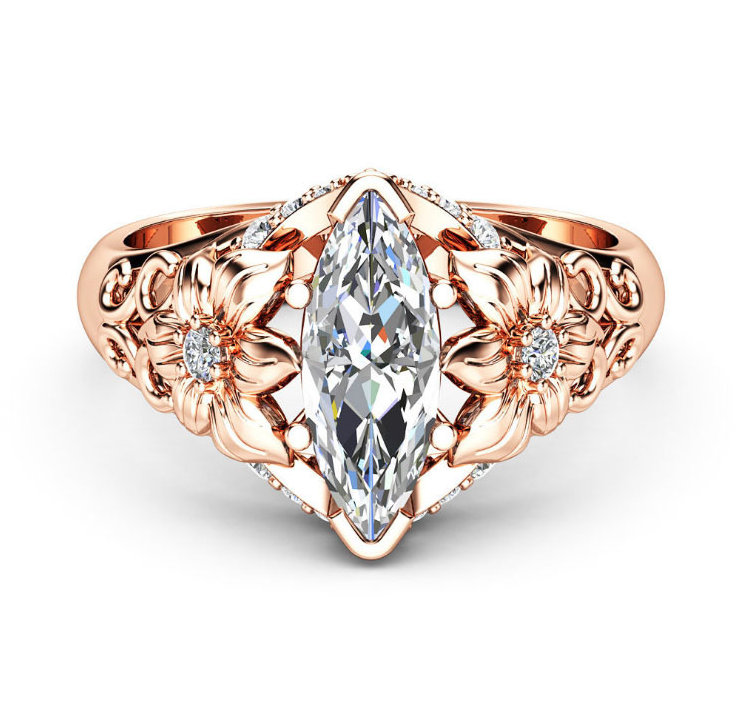 European and American luxury floral ring set with horse-eye zircon rose gold party party jewelry